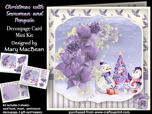 Christmas with Snowman and Penguin - Decoupage Card Mini Kit