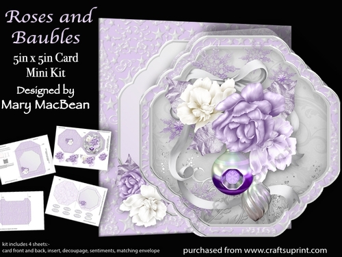Roses and Baubles - 5 in x 5 in  Shaped Card & Envelope Mini Kit