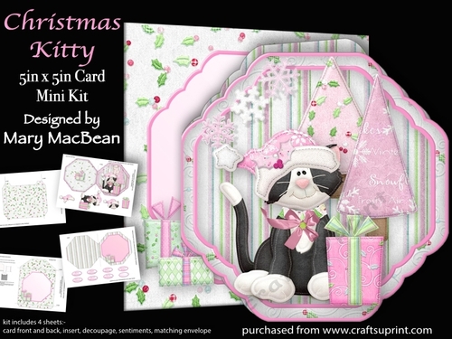 Christmas Kitty - 5 in x 5 in  Shaped Card & Envelope Mini Kit