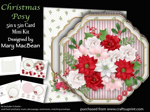 Christmas Posy - 5 in x 5 in  Shaped Card & Envelope Mini Kit