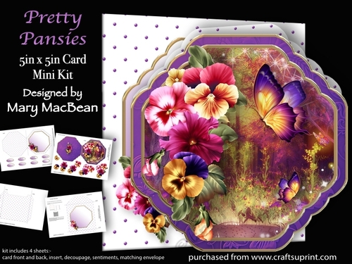 Pretty Pansies - 5 in x 5 in  Shaped Card & Envelope Mini Kit