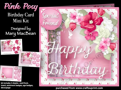 Pink Posy - Birthday Card Mini Kit