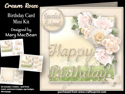 Cream Roses - Birthday Card Mini Kit