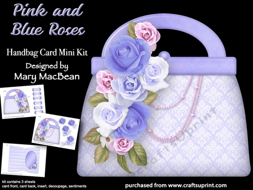 Pink and Blue Roses - Handbag Card Mini Kit