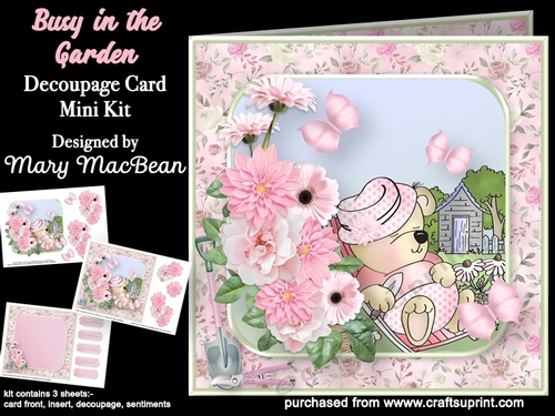 Busy in the Garden  Decoupage Card Mini Kit