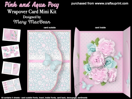 Pink and Aqua Posy - Wrapover Card Mini Kit