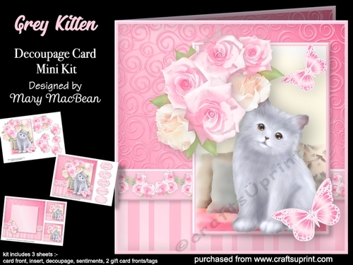Grey Kitten - Decoupage Card Mini Kit