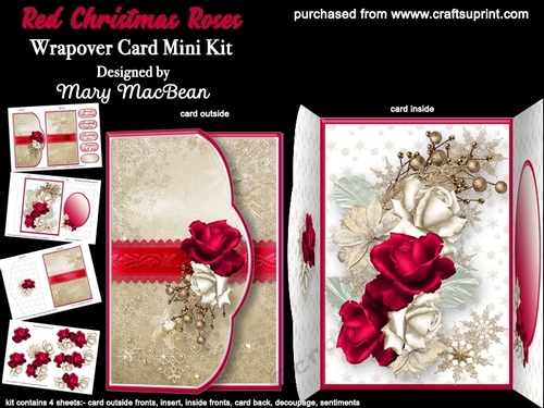 Red Christmas Roses - Wrapover Card Mini Kit