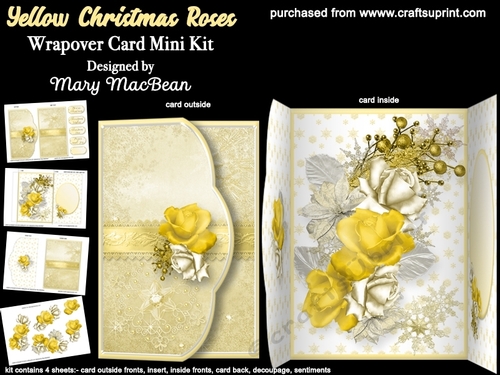 Yellow Christmas Roses - Wrapover Card Mini Kit
