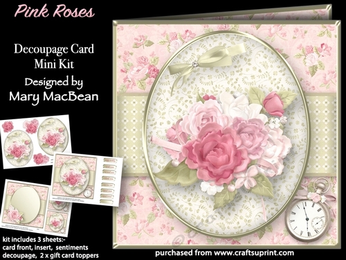 Pink Roses - Decoupage Card Mini Kit