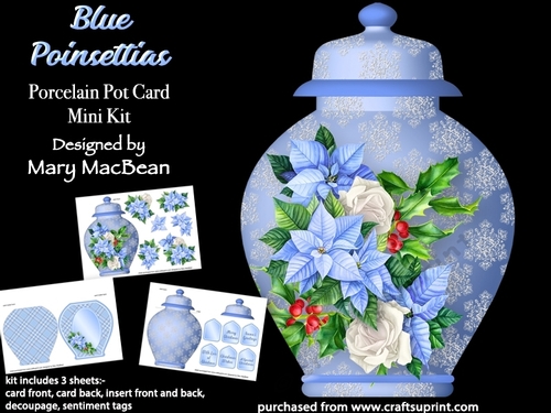 Blue Poinsettias - Porcelain Pot Card Mini Kit