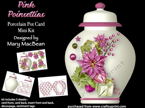 Pink Poinsettias - Porcelain Pot Card Mini Kit