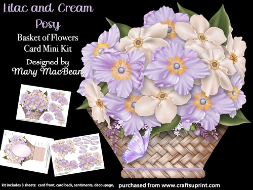 Lilac and Cream Posy - Basket of Flowers Card Mini Kit