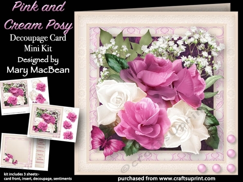Pink and Cream Posy - Decoupage Card Mini Kit