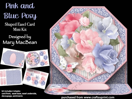 Pink and Blue Posy - Shaped Easel Card Mini Kit