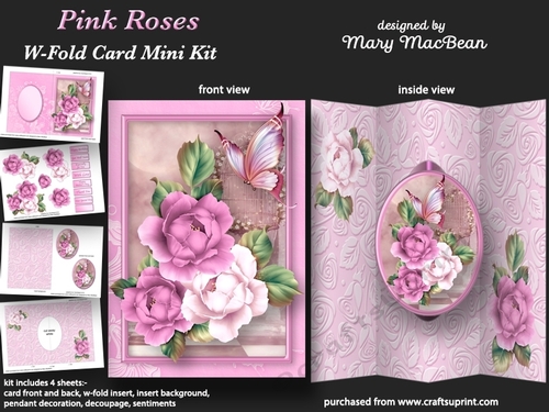 Pink Roses - W-Fold Card Mini Kit