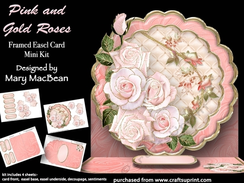 Pink and Gold Roses - Framed Easel Card Mini Kit