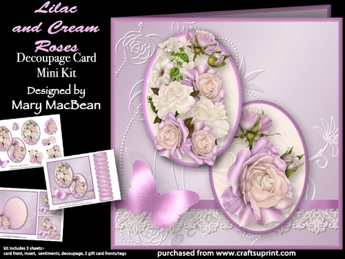 Lilac and Cream Roses - Decoupage Card Mini Kit
