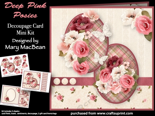 Deep Pink Posies - Decoupage Card Mini Kit