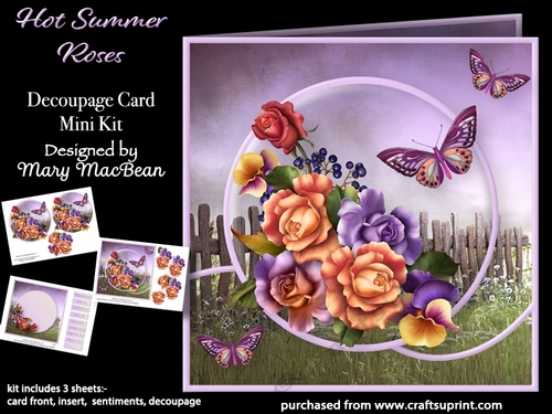 Hot Summer Roses - Decoupage Card Mini Kit