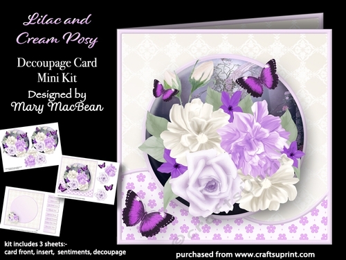 Lilac and Cream Posy - Decoupage Card Mini Kit