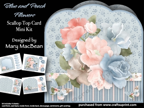 Blue and Peach Flowers - Scallop Top Card Mini Kit