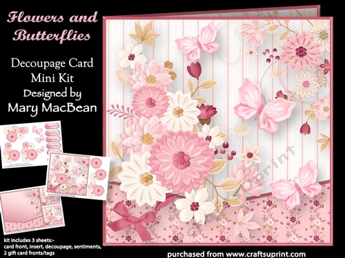 Flowers and Butterflies - Decoupage Card Mini Kit