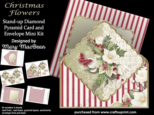 Christmas Flowers - Stand-up Diamond Pyramid Card and Envelope Mini Kit