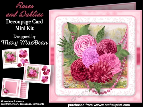 Roses and Dahlias - Decoupage Card Mini Kit
