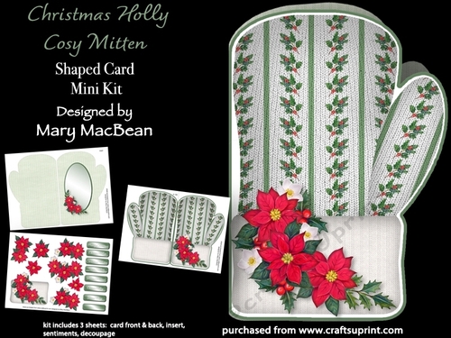 Christmas Holly - Cosy Mitten Shaped Card Mini Kit