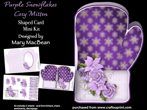 Purple Snowflakes - Cosy Mitten Shaped Card Mini Kit