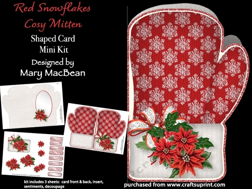 Red Snowflakes - Cosy Mitten Shaped Card Mini Kit