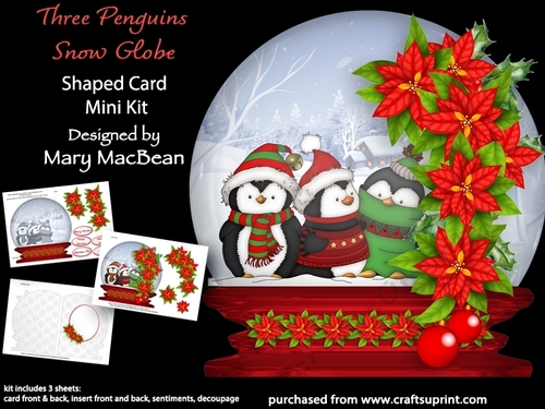 Three Penguins - Snow Globe Shaped Card Mini Kit