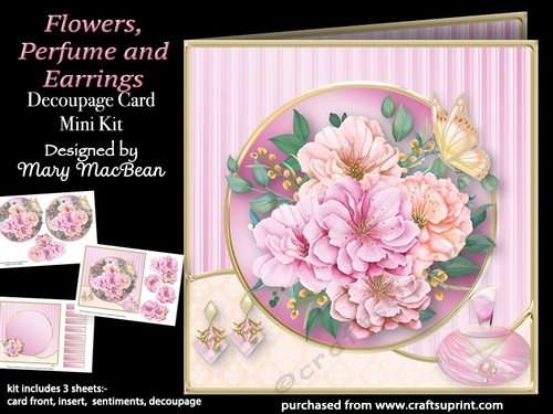 Flowers, Perfume and Earrings - Decoupage Card Mini Kit