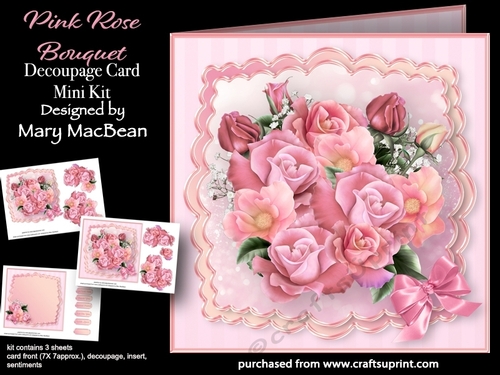 Pink Rose Bouquet - Decoupage Card Mini Kit
