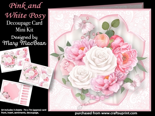 Pink and White Posy- Decoupage Card Mini Kit