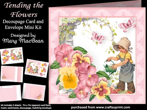 Tending the Flowers - Decoupage Card and Envelope Mini Kit