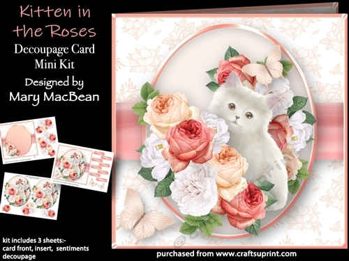 Kitten in the Roses - Decoupage Card Mini Kit