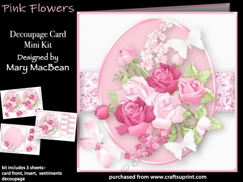 Pink Flowers - Decoupage Card Mini Kit