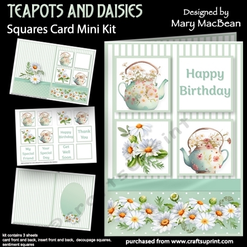 Teapots and Daisies - Squares Card Mini Kit