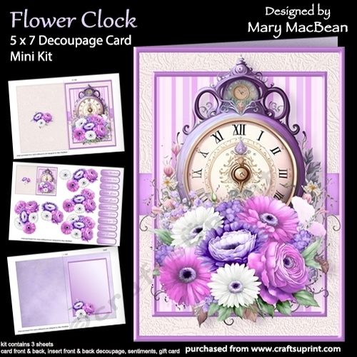 Flower Clock - 5 x 7 Decoupage Card Mini Kit