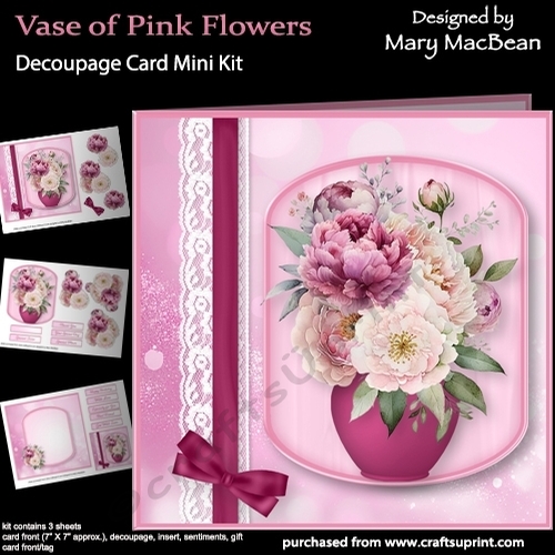 Vase of Pink Flowers - Decoupage Card Mini Kit