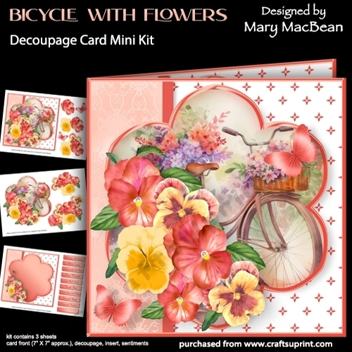 Bicycle with Flowers - Decoupage Card Mini Kit