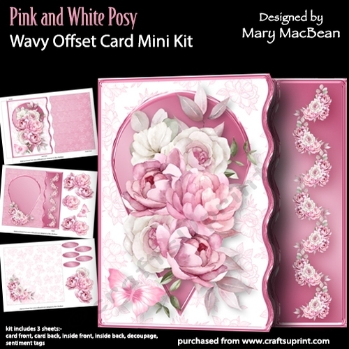 Pink and White Posy - Wavy Offset Card Mini Kit