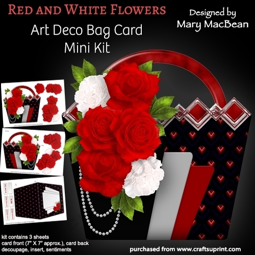 Red and White Flowers - Art Deco Bag Card Mini Kit