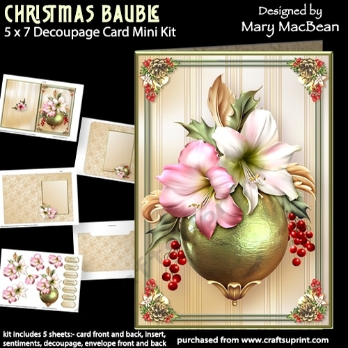 Christmas Bauble - 5 x 7 Decoupage Card Mini Kit