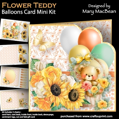 Flower Teddy - Balloons Card Mini Kit