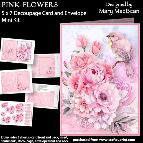 Pink Flowers - 5 x 7 Card and Envelope Mini Kit