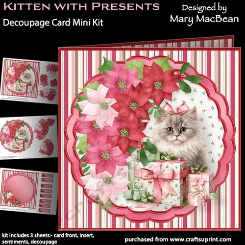 Kitten with Presents - Decoupage Card Mini Kit