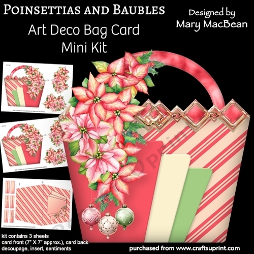 Poinsettias and Baubles - Art Deco Bag Card Mini Kit